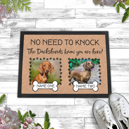 No Need To Knock These Dachshunds Know You Are Here With 2 Dogs Names & 2 Photo Uploads