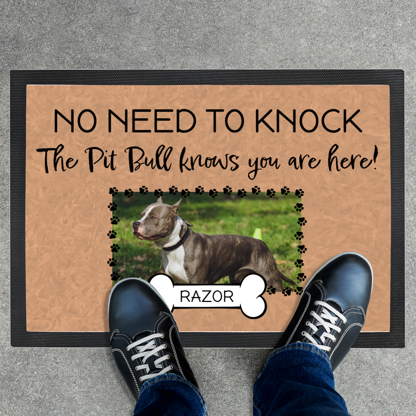 No Need To Knock This Pit Bull Knows You Are Here With Your Dogs Name & Photo Upload