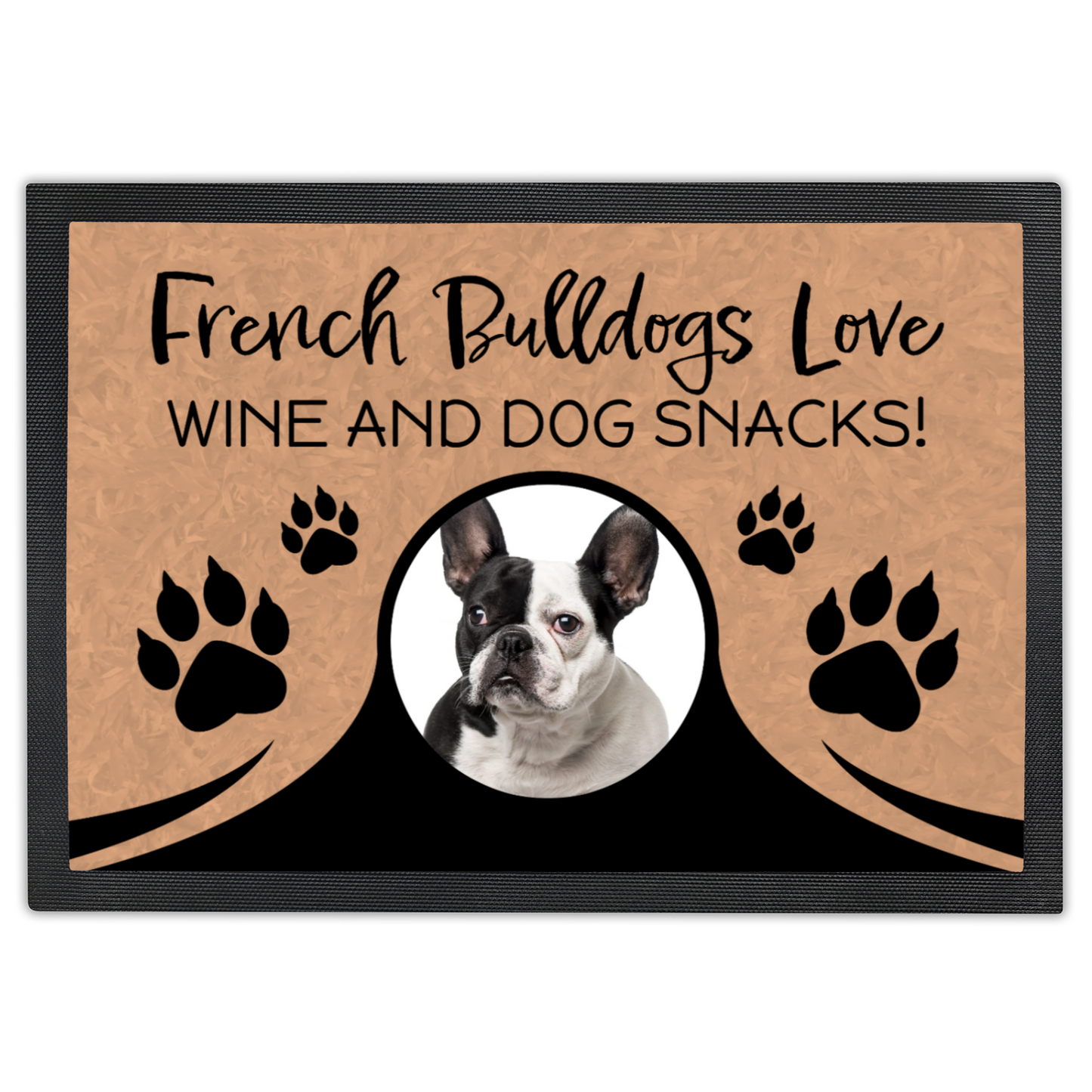 French Bulldogs Love Wine & Dog Snacks Personalized Doormat With Photo Upload