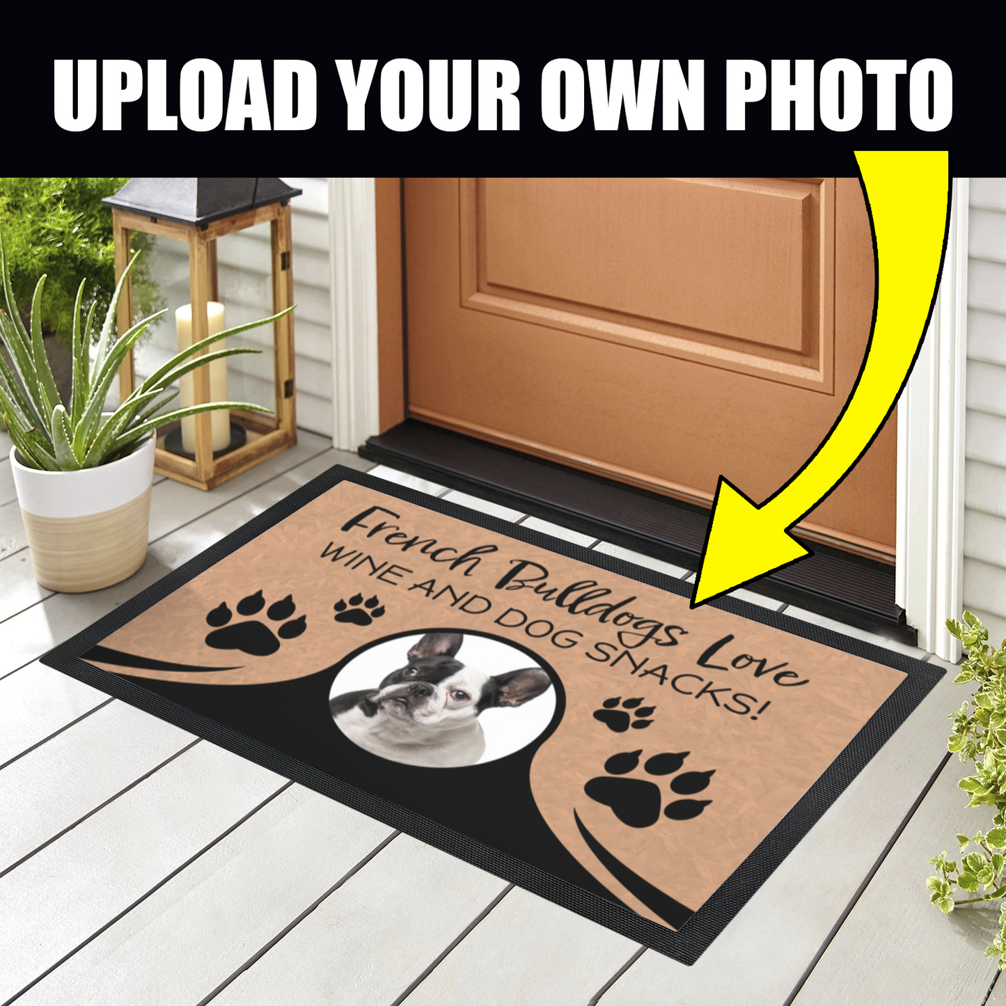 French Bulldogs Love Wine & Dog Snacks Personalized Doormat With Photo Upload