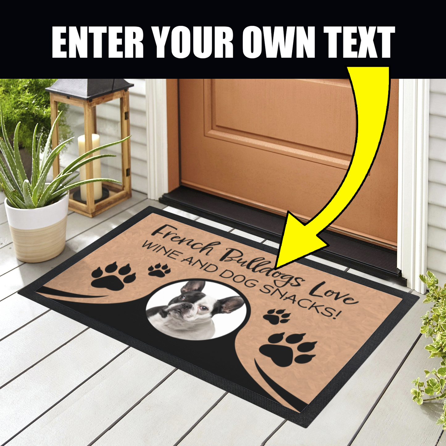 French Bulldogs Love Wine & Dog Snacks Personalized Doormat With Photo Upload