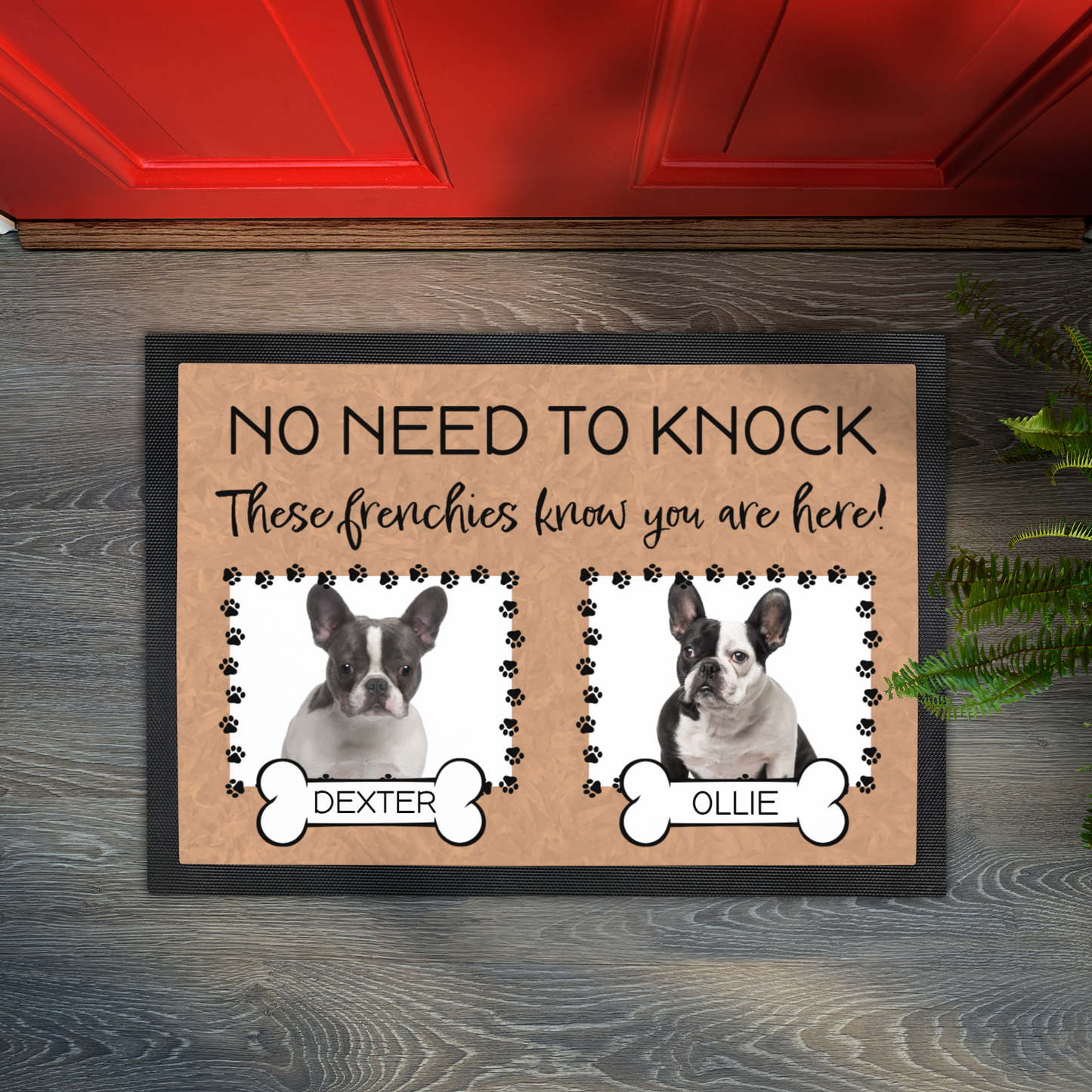 No Need To Knock These French Bulldogs Know You Are Here With 2 Dogs Names & 2 Photo Uploads