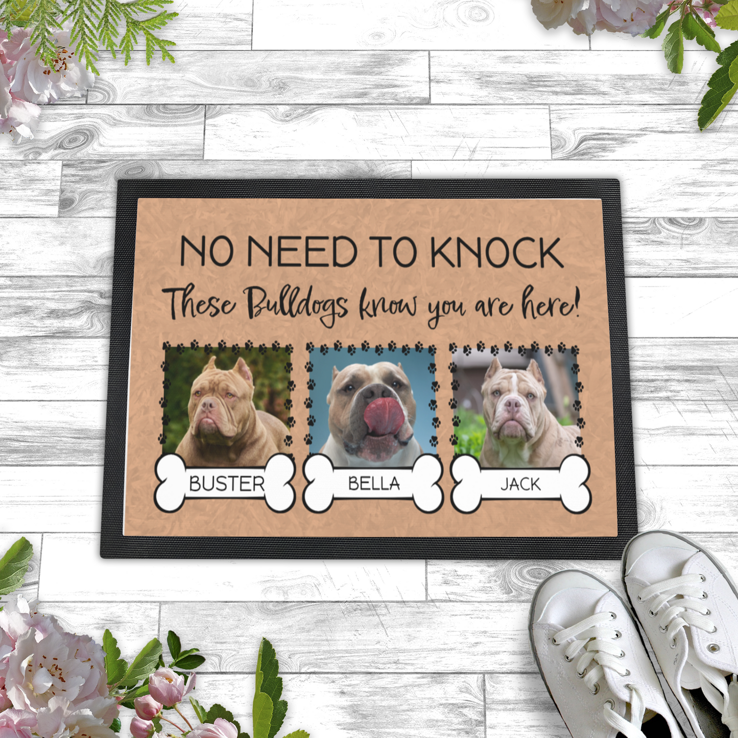 No Need To Knock These Bulldogs Know You Are Here With 3 Dogs Names &  3 Photo Uploads