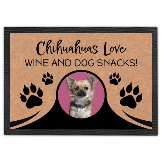 Chihuahuas Love Wine & Dog Snacks Personalized Doormat With Photo Upload