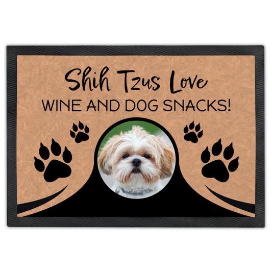 Shih Tzus Love Wine & Dog Snacks Personalized Doormat With Photo Upload