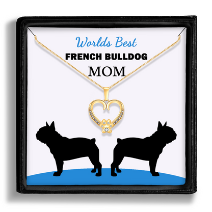 Worlds Best French Bulldog Mom Paw Heart Pendant