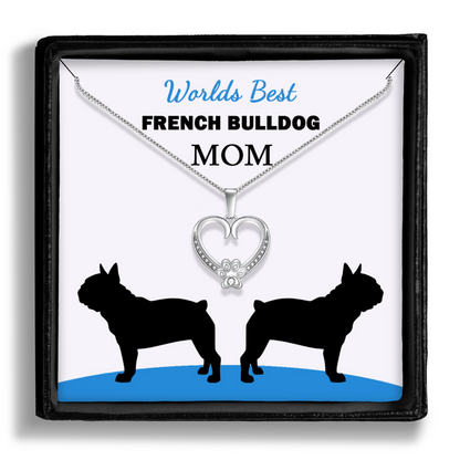 Worlds Best French Bulldog Mom Paw Heart Pendant