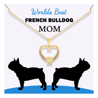 Worlds Best French Bulldog Mom Paw Heart Pendant