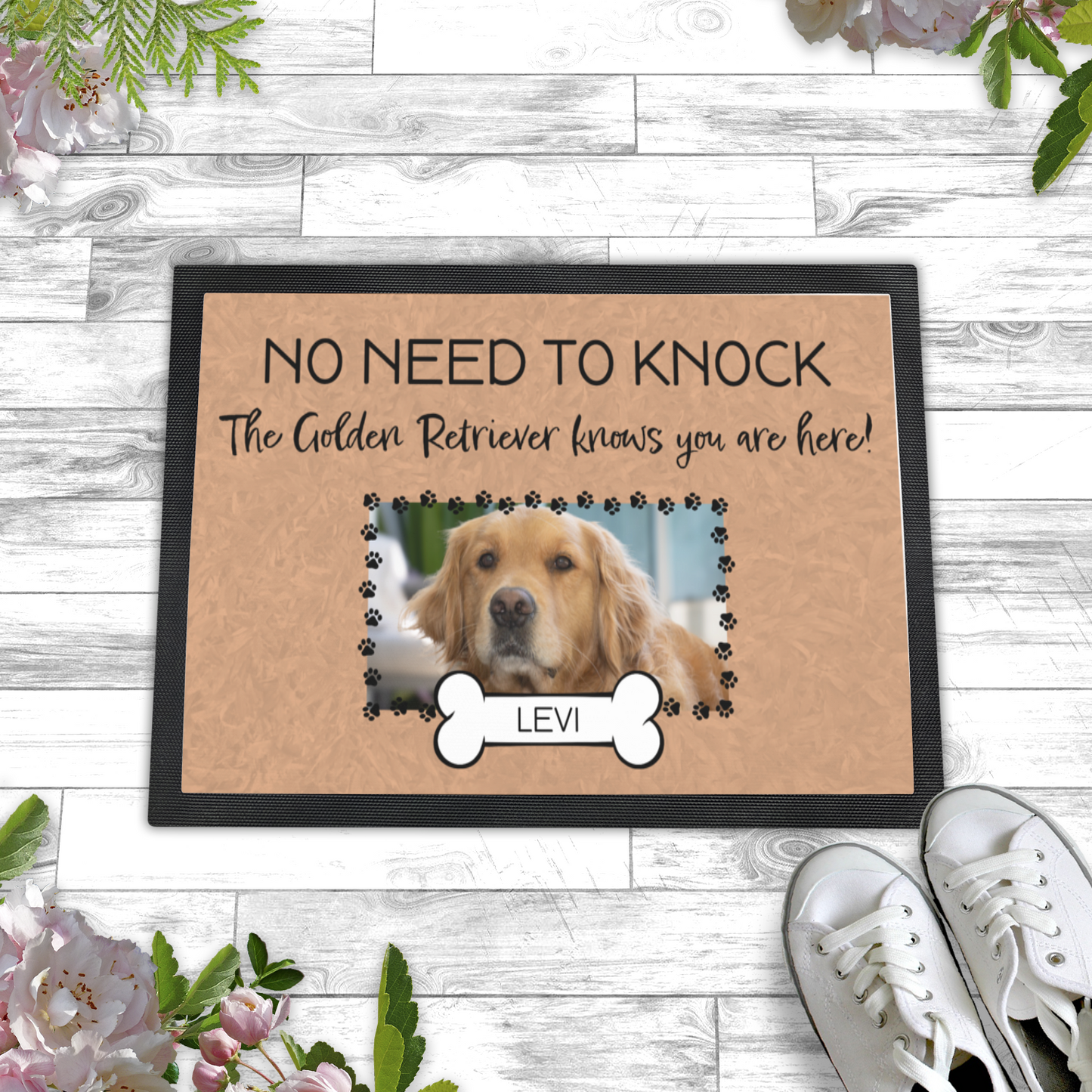 No Need To Knock This Golden Retriever Knows You Are Here With Your Dogs Name & Photo Upload