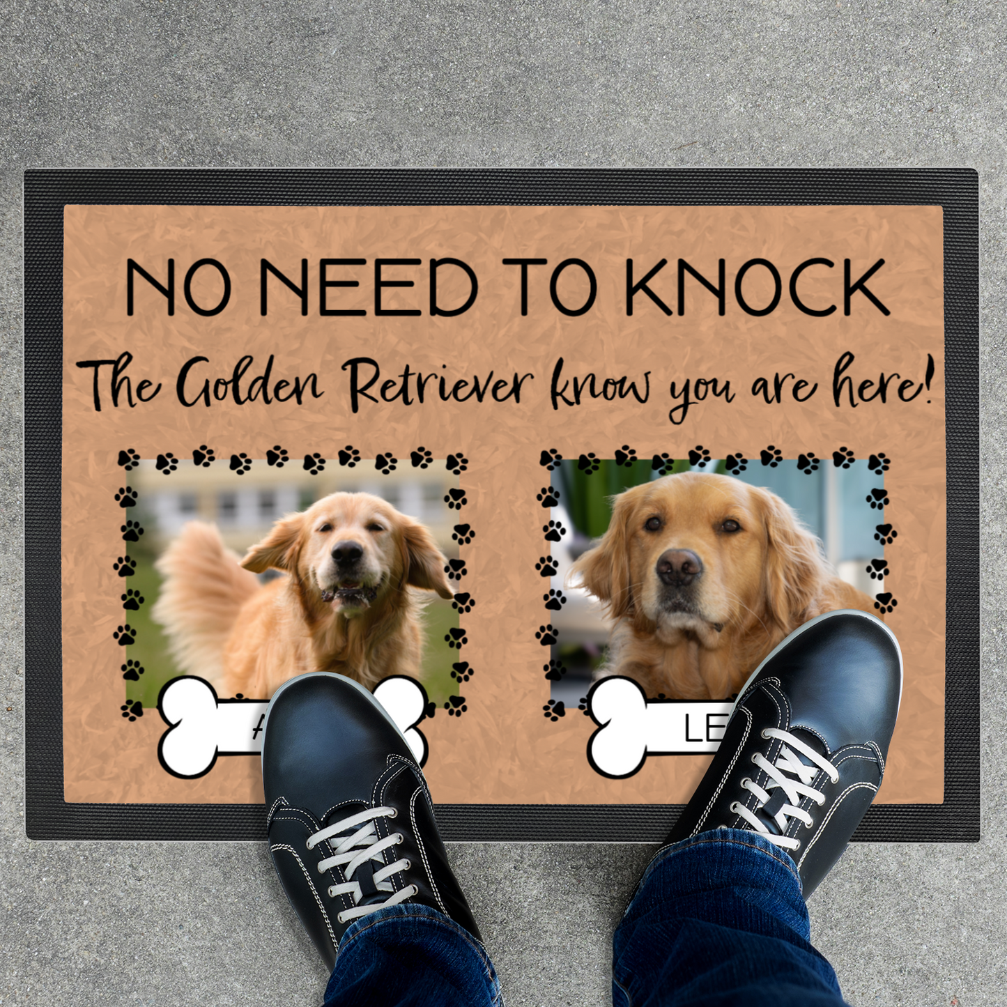 No Need To Knock These Golden Retrievers Know You Are Here With 2 Dogs Names & 2 Photo Uploads