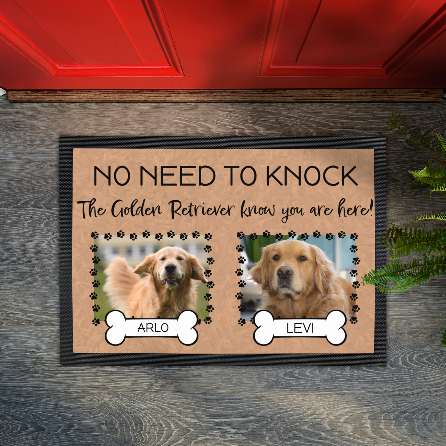 No Need To Knock These Golden Retrievers Know You Are Here With 2 Dogs Names & 2 Photo Uploads