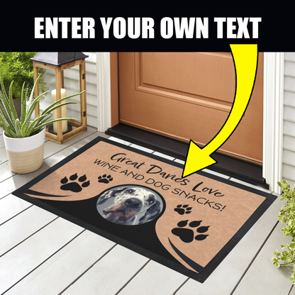 Great Danes Love Wine & Dog Snacks Personalized Doormat With Photo Upload