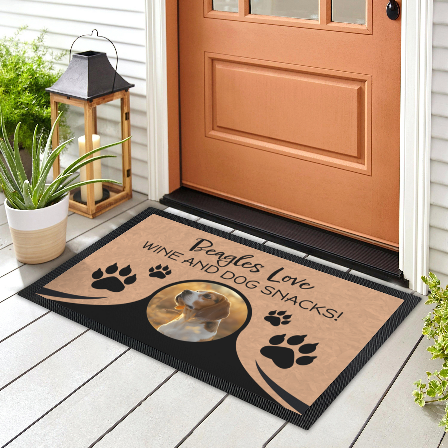 Beagles Love Wine & Dog Snacks Personalized Doormat With Photo Upload