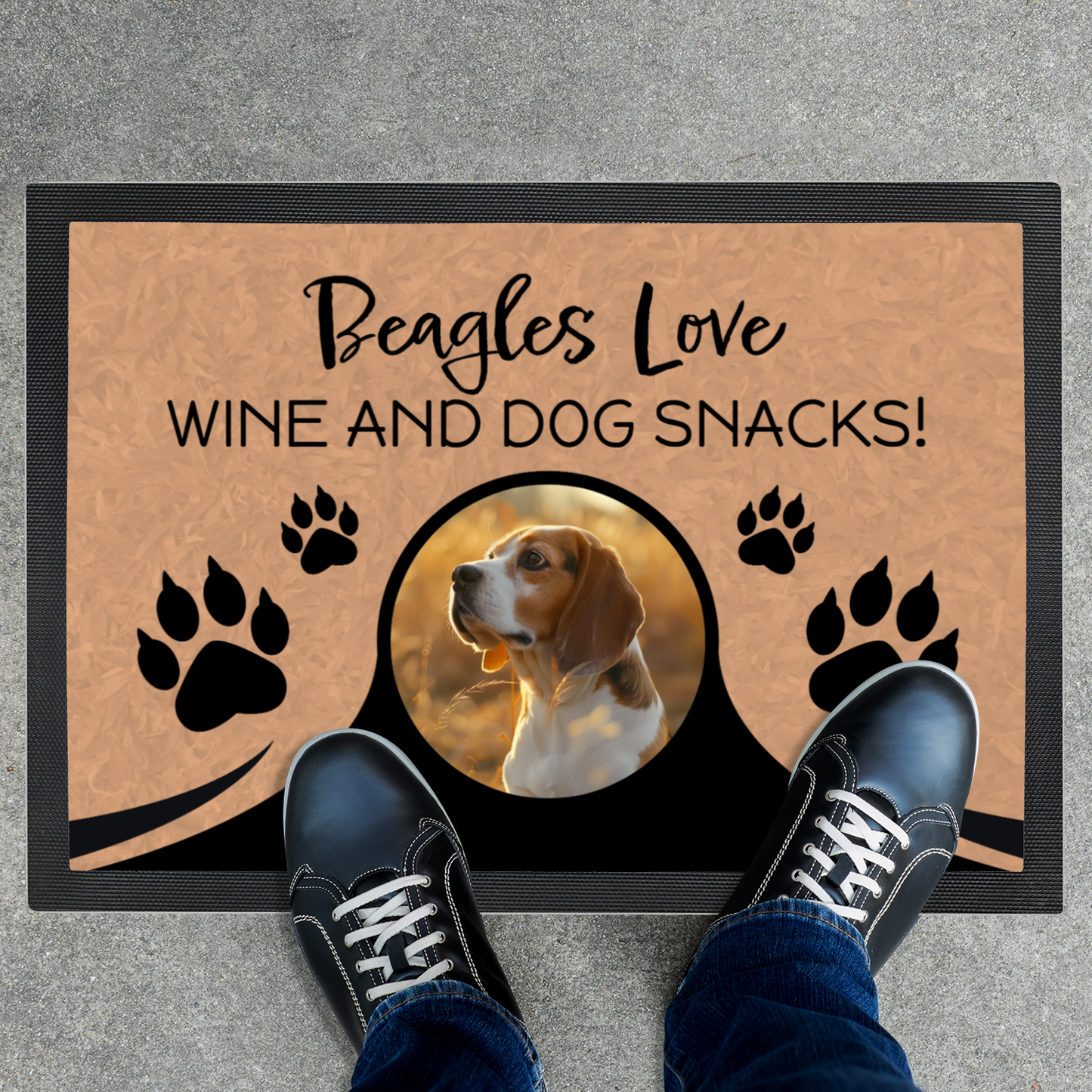 Beagles Love Wine & Dog Snacks Personalized Doormat With Photo Upload