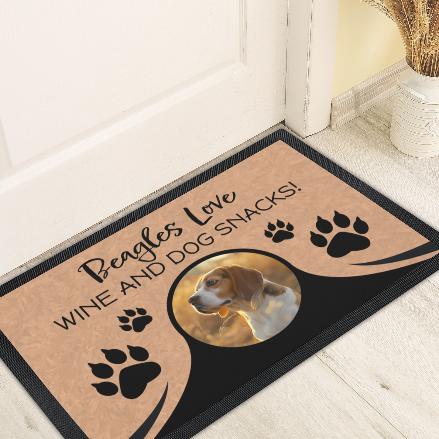 Beagles Love Wine & Dog Snacks Personalized Doormat With Photo Upload