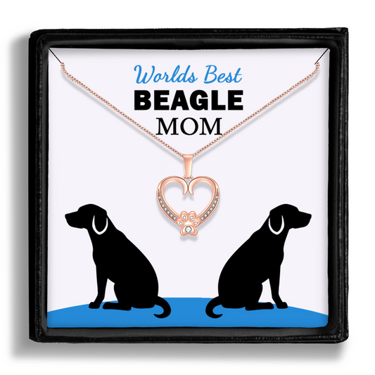 Worlds Best Beagle Mom Gold Paw Heart Pendant