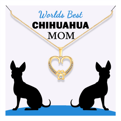 Worlds Best Chihuahua Mom Paw Heart Pendant