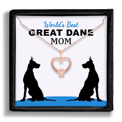 Worlds Best Great Dane Mom Paw Heart Pendant