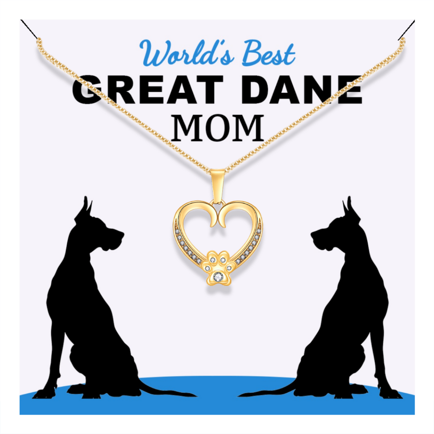 Worlds Best Great Dane Mom Paw Heart Pendant