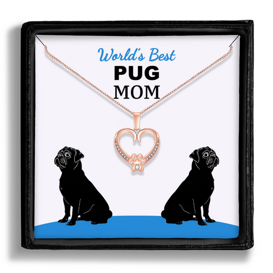 Worlds Best Pug Mom Paw Heart Pendant