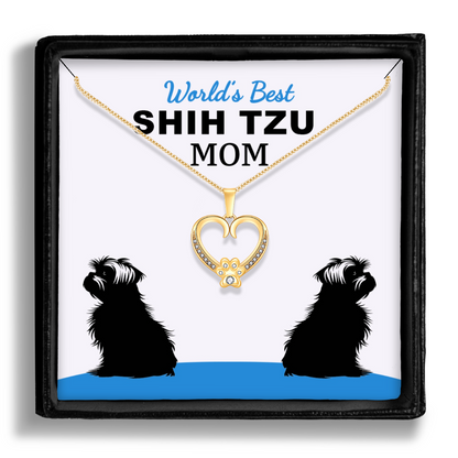 Worlds Best Shih Tzu Mom Paw Heart Pendant