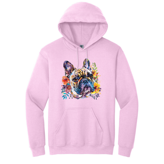 Floral French Bulldog Watercolor - Hoodie