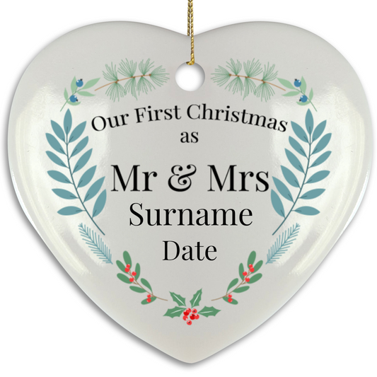 First Christmas Mr & Mrs Heart Shape Hanging Ornament 02