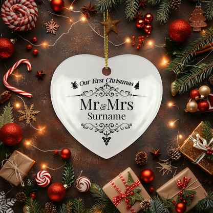 First Christmas Mr & Mrs Heart Shape Hanging Ornament 06