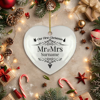 First Christmas Mr & Mrs Heart Shape Hanging Ornament 06