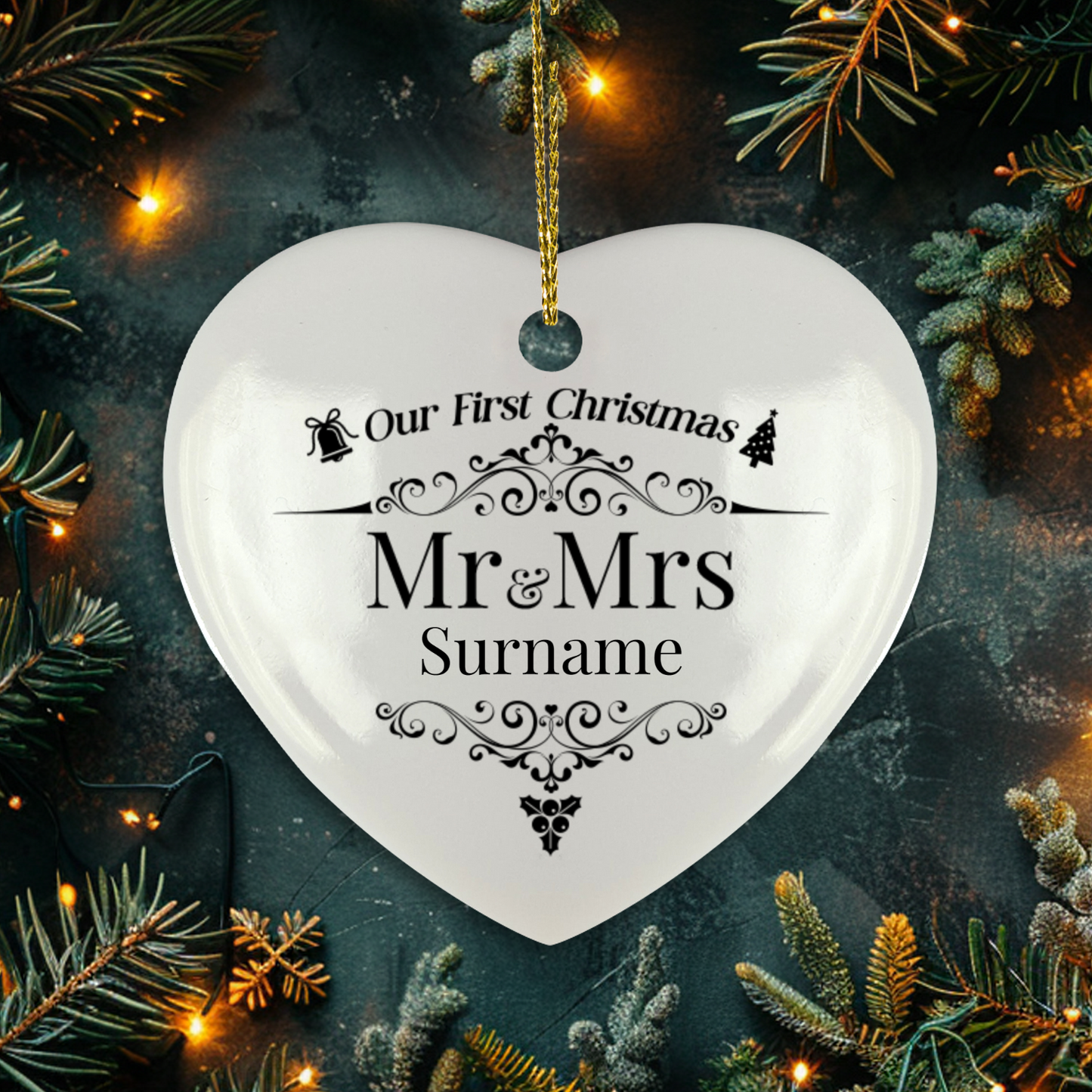 First Christmas Mr & Mrs Heart Shape Hanging Ornament 06