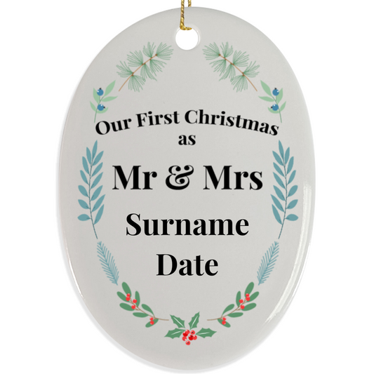 First Christmas Mr & Mrs Oval Hanging Ornament 002