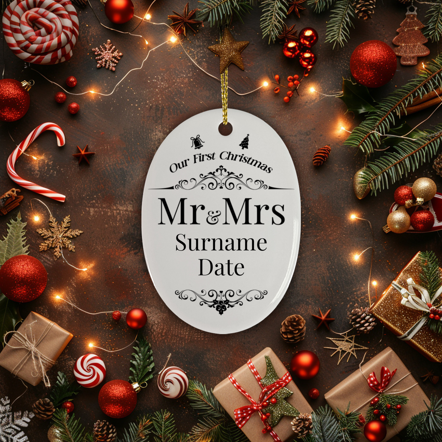 First Christmas Mr & Mrs Oval Hanging Ornament 006