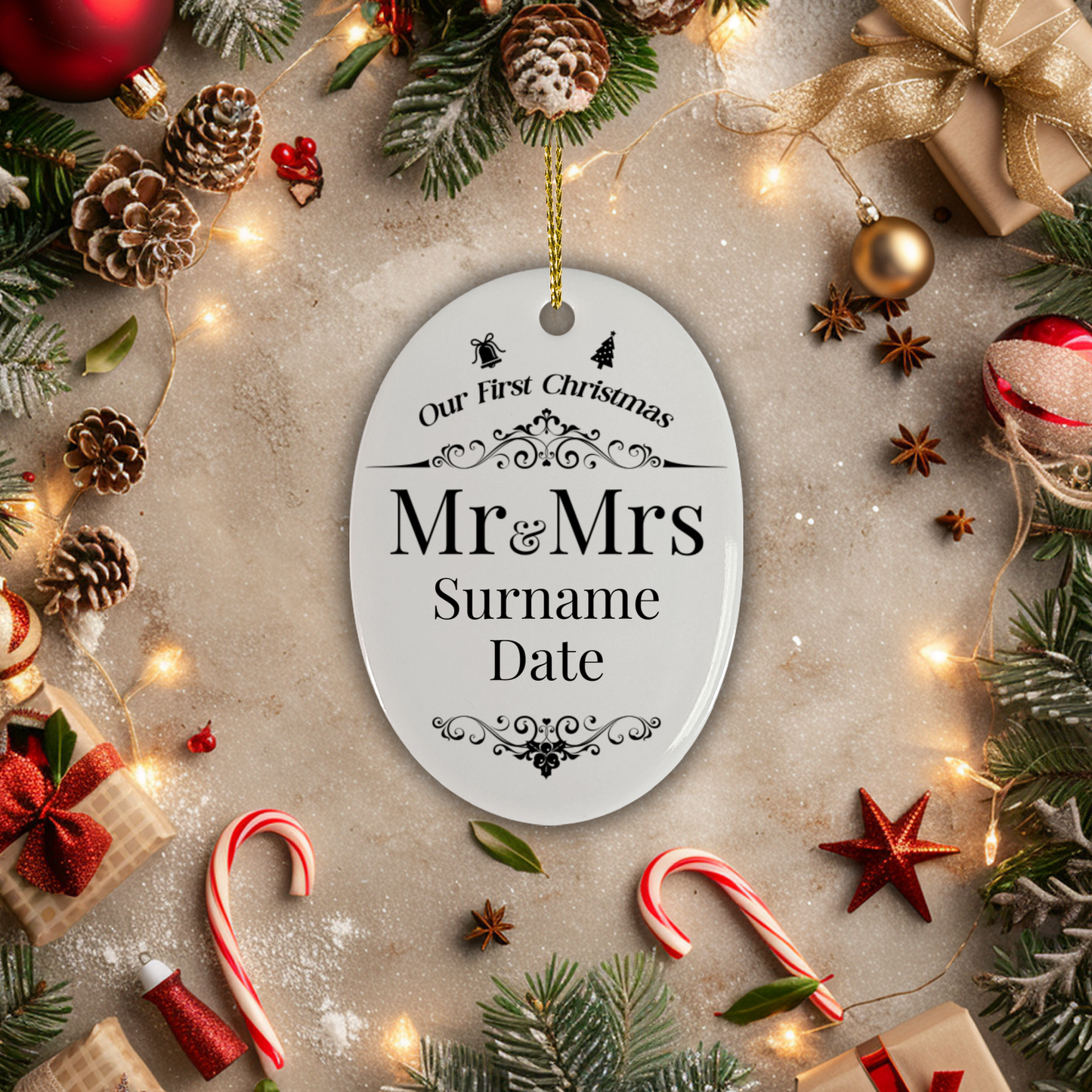 First Christmas Mr & Mrs Oval Hanging Ornament 006