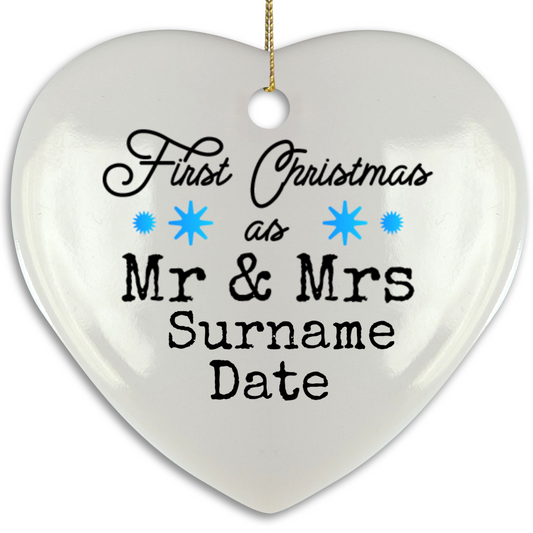 First Christmas Mr & Mrs Heart Shape Hanging Ornament