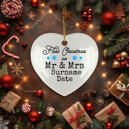 First Christmas Mr & Mrs Heart Shape Hanging Ornament