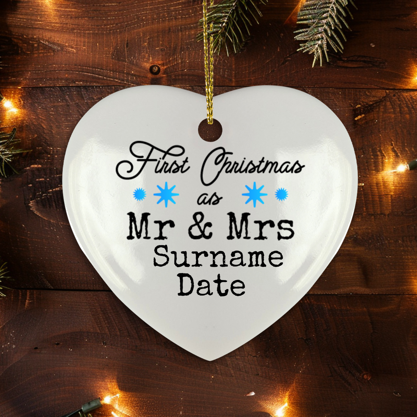 First Christmas Mr & Mrs Heart Shape Hanging Ornament