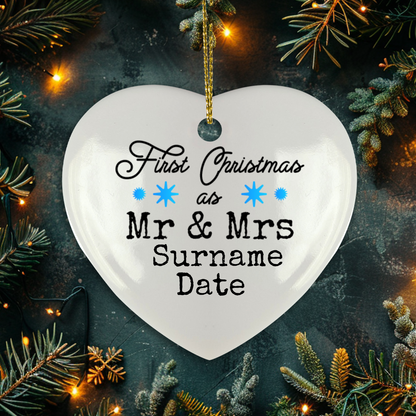 First Christmas Mr & Mrs Heart Shape Hanging Ornament