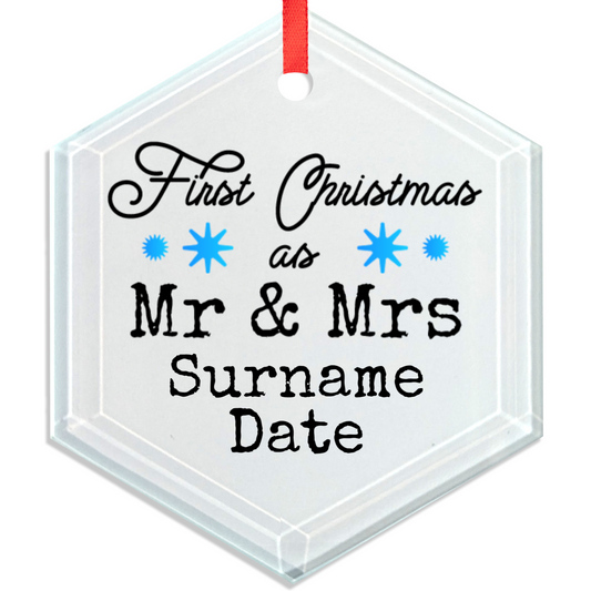 First Christmas Mr & Mrs Hexagon Hanging Ornament 001