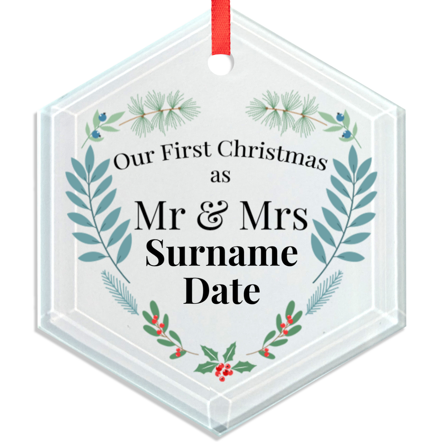 First Christmas Mr & Mrs Hexagon Hanging Ornament 002