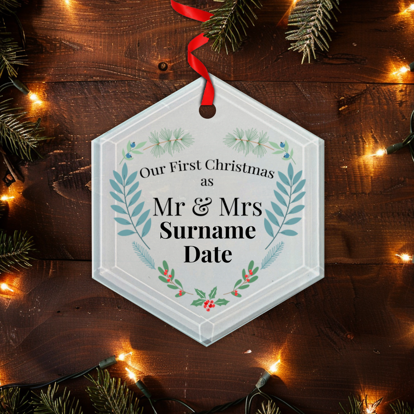 First Christmas Mr & Mrs Hexagon Hanging Ornament 002