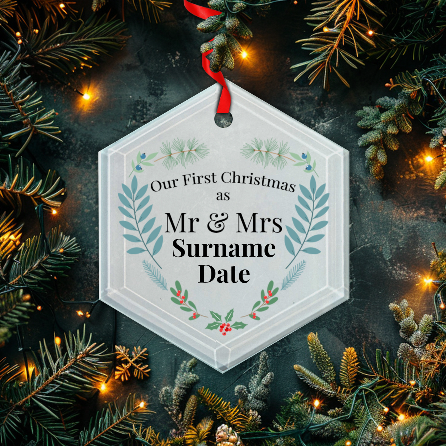 First Christmas Mr & Mrs Hexagon Hanging Ornament 002