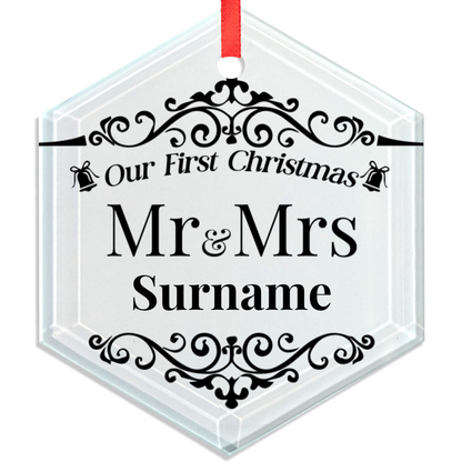 First Christmas Mr & Mrs Hexagon Hanging Ornament 006