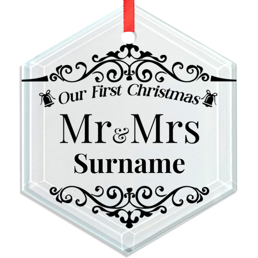 First Christmas Mr & Mrs Hexagon Hanging Ornament 006