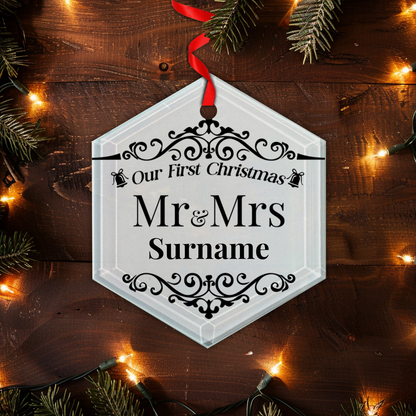 First Christmas Mr & Mrs Hexagon Hanging Ornament 006