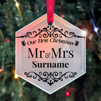 First Christmas Mr & Mrs Hexagon Hanging Ornament 006