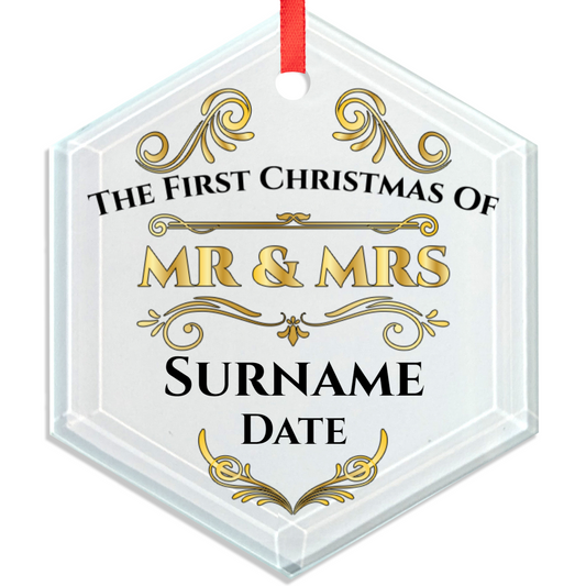 First Christmas Mr & Mrs Hexagon Hanging Ornament 007