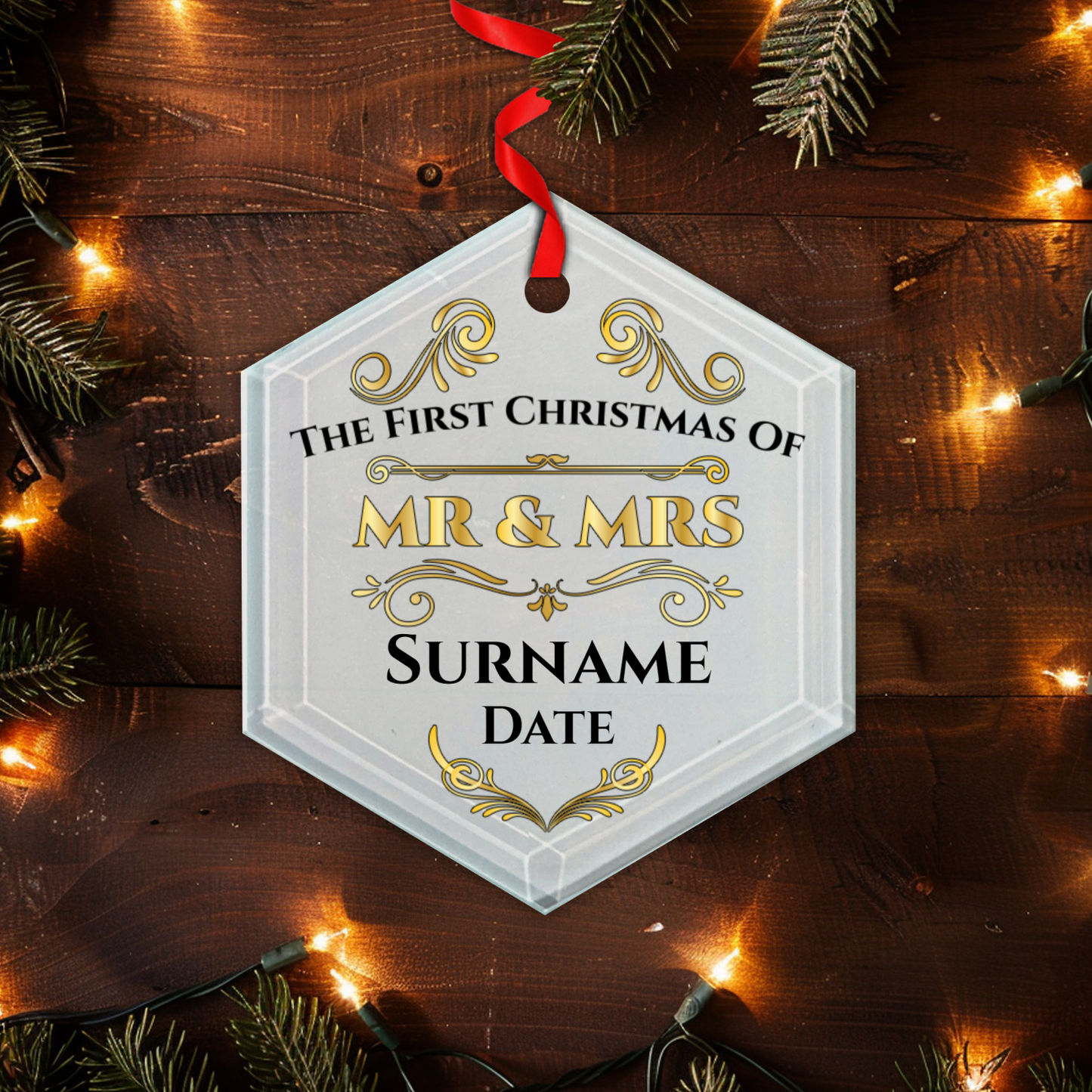 First Christmas Mr & Mrs Hexagon Hanging Ornament 007