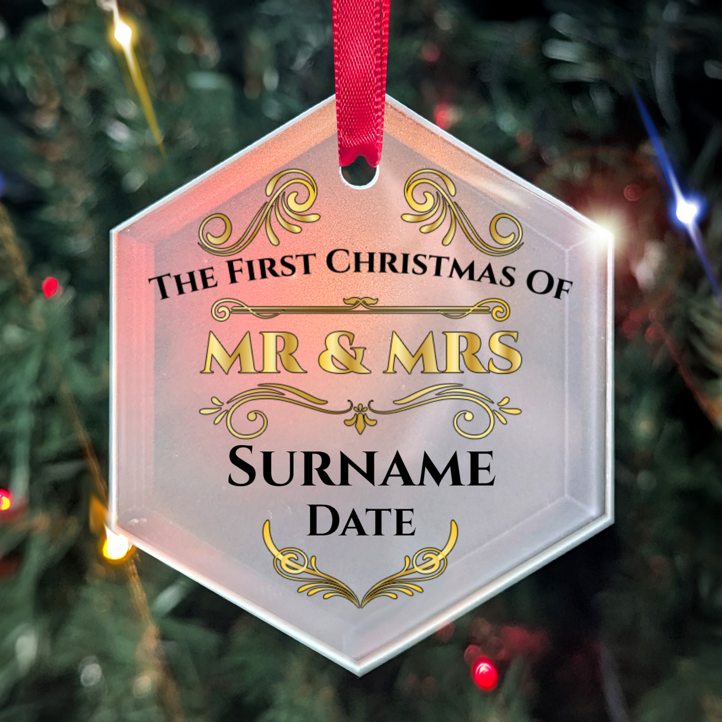 First Christmas Mr & Mrs Hexagon Hanging Ornament 007