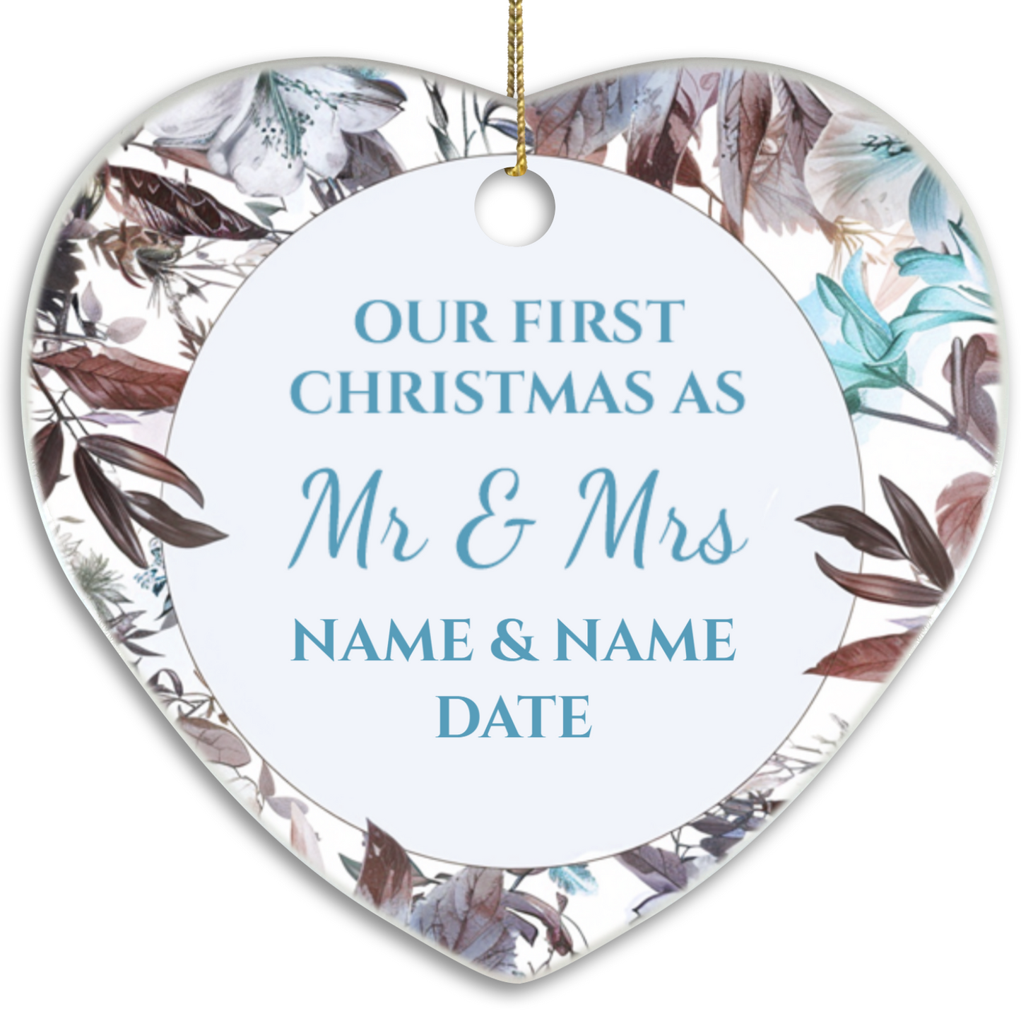 Our First Christmas Mr & Mrs Heart Sublimation Hanging Ornament 012