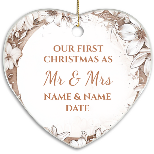 Our First Christmas Mr & Mrs Heart Sublimation Hanging Ornament 013